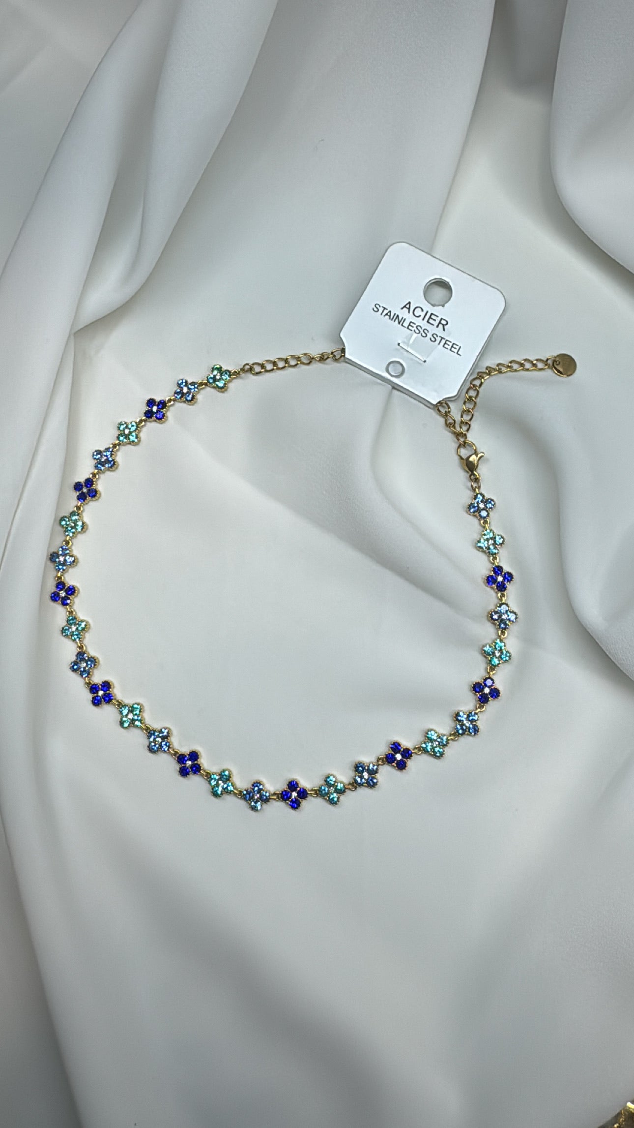 Collier acier inoxydable bbta bleu trèfle