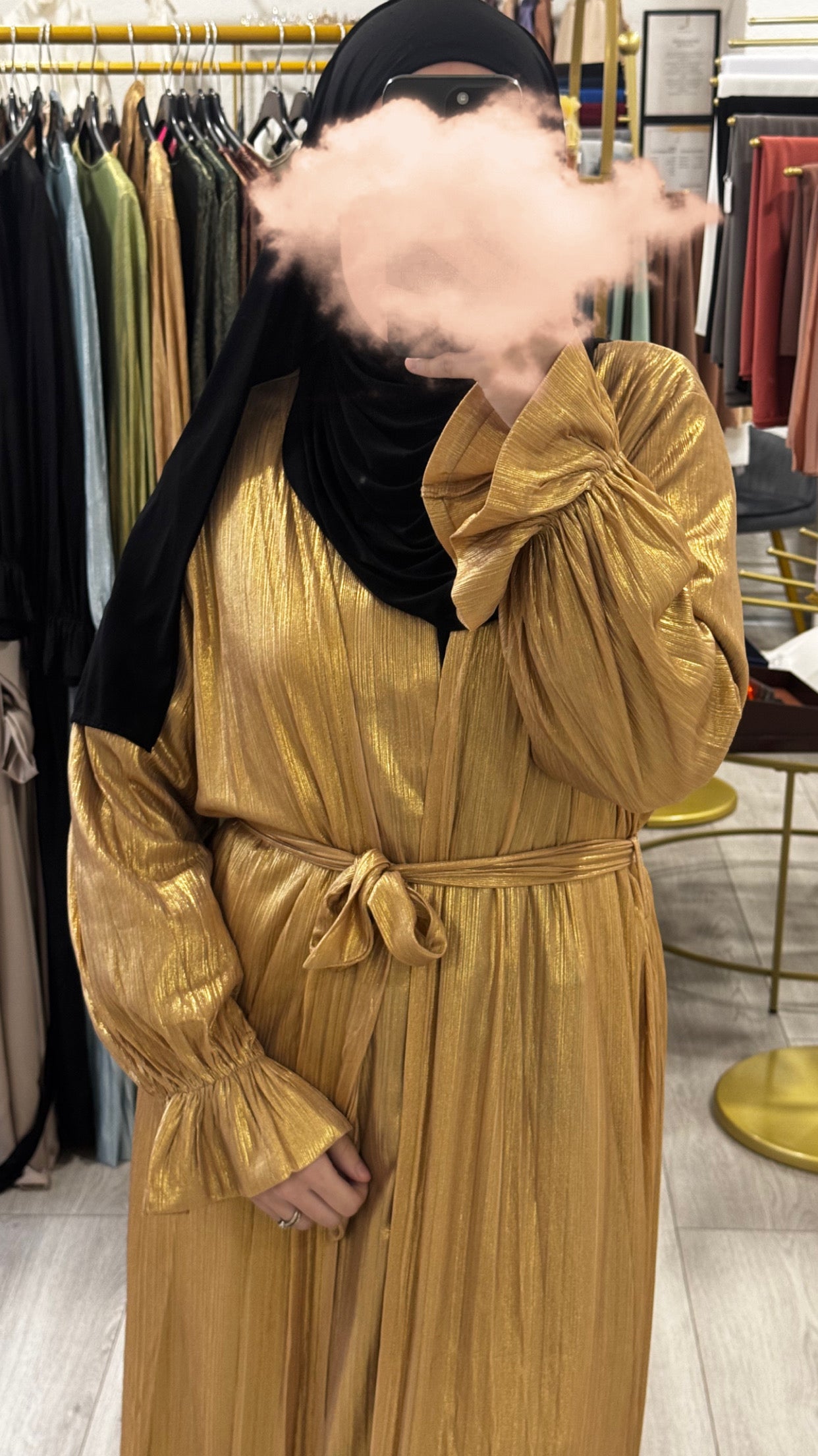 ensemble kimono métallisé, pailleté , mastour, modeste