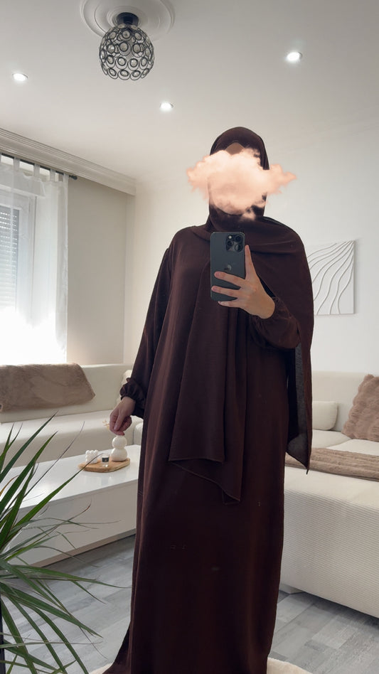 abaya en jazz, voile intégré, mastour, prêt à porter modeste